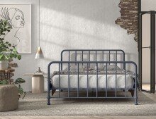 Metallbett >BRONXX< in Blau matt aus Metall -...