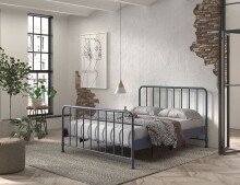Metallbett >BRONXX< in Blau matt aus Metall - 166,5x110x207cm (BxHxT)