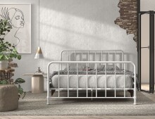 Metallbett >BRONXX< in Weiss matt aus Metall -...