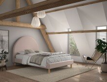 Polsterbett >MOON< in Rosa Stoff Boucle -...