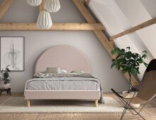 Polsterbett >MOON< in Rosa Stoff Boucle - 147x132x212 (BxHxT)