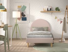 Polsterbett >MOON< in Rosa Stoff Boucle - 97x107x212 (BxHxT)