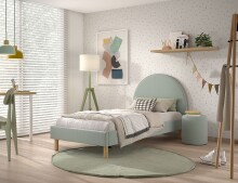 Polsterbett >MOON< in Grün Stoff Boucle - 97x107x212 (BxHxT)