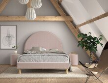 Polsterbett >MOON< in Rosa Stoff Boucle -...