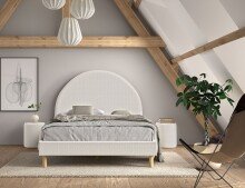 Polsterbett >MOON< in Weiß Stoff Boucle -...