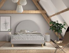 Polsterbett >MOON< in Grau Stoff Boucle -...