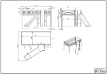 Spielbett >SCOTT< in Weiß Textilset Spring - 207,6x114x203,7 (BxHxT)