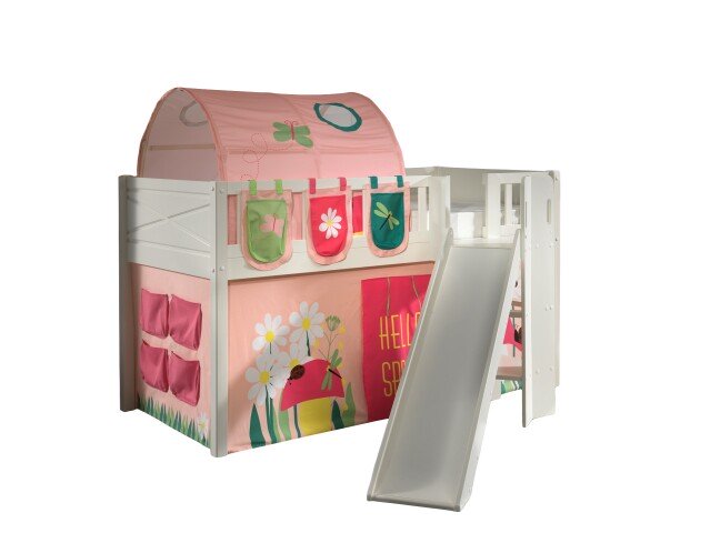 Spielbett >SCOTT< in Weiß Textilset Spring - 207,6x114x203,7 (BxHxT)