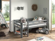 Spielbett >PINO< in Grau aus Skandinavische Kiefer - 207,6x83x104,9cm (BxHxT)