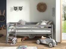 Spielbett >PINO< in Grau aus Skandinavische Kiefer - 207,6x83x104,9cm (BxHxT)