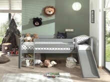 Spielbett >PINO< in Grau aus Skandinavische Kiefer - 207,6x83x175cm (BxHxT)