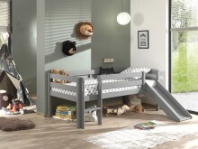 Spielbett >PINO< in Grau aus Skandinavische Kiefer - 207,6x83x175cm (BxHxT)