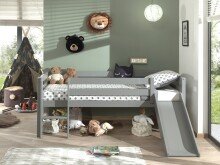 Spielbett >PINO< in Grau aus Skandinavische Kiefer - 207,6x83x175cm (BxHxT)