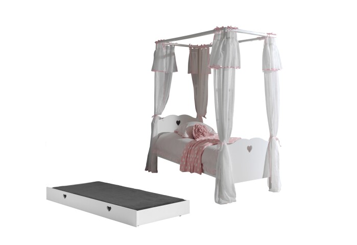 Himmelbett >AMORI< in Weiß aus Massiv Kiefer und MDF - 211,3x187,3x96cm (BxHxT)