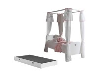 Himmelbett >AMORI< in Weiß aus Massiv Kiefer...