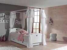 Himmelbett >AMORI< in Weiß aus Massiv Kiefer...