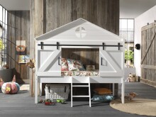 Spielbett >BARNIE< in Weiß aus Massiv Kiefer und MDF - 218,3x201,8x137cm (BxHxT)