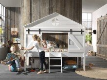 Spielbett >BARNIE< in Weiß aus Massiv Kiefer und MDF - 218,3x201,8x137cm (BxHxT)