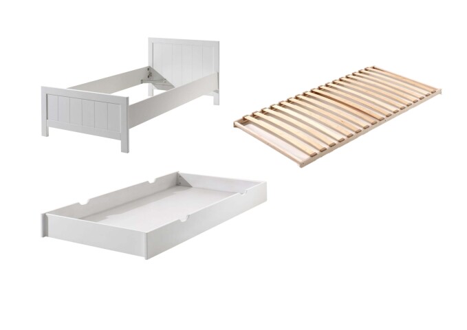 Jugendzimmer-Set >ERIK< in Weiß aus Massiv Kiefer und MDF - 208x77x96cm (BxHxT)