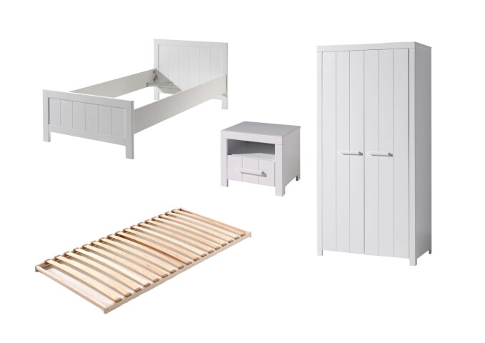 Jugendzimmer-Set >ERIK< in Weiß aus Massiv Kiefer und MDF - 208x77x96cm (BxHxT)