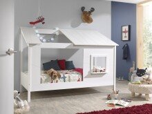 Hausbett >HAUSBETT< in Weiß aus Massiv Kiefer und MDF - 214x158,5x105cm (BxHxT)