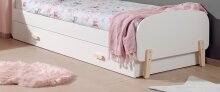 Bettschubkasten >KIDDY< in Weiß aus Massiv Kiefer und MDF - 194x20x94cm (BxHxT)
