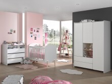 Kleiderschrank >KIDDY< in Weiß aus Massiv Kiefer und MDF - 133x190x55cm (BxHxT)
