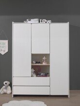 Kleiderschrank >KIDDY< in Weiß aus Massiv Kiefer und MDF - 133x190x55cm (BxHxT)
