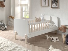 Kinderbett >KIDDY< in Weiß aus Massiv Kiefer und MDF - 147,4x68,3x77cm (BxHxT)