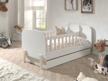 Kinderbett >KIDDY< in Weiß aus Massiv Kiefer und MDF - 147,4x68,3x77cm (BxHxT)