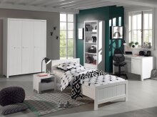 Einzelbett >ERIK< in Weiß aus Massiv Kiefer und MDF - 208x77x96cm (BxHxT)