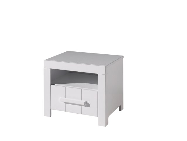 Nachtkonsole >ERIK< in Weiß aus Massiv Kiefer und MDF - 50x42x39cm (BxHxT)