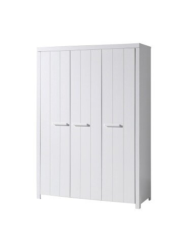 Kleiderschrank >ERIK< in Weiß aus Massiv Kiefer und MDF - 144x205,5x57,5 (BxHxT)