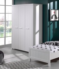 Kleiderschrank >ERIK< in Weiß aus Massiv Kiefer und MDF - 144x205,5x57,5 (BxHxT)