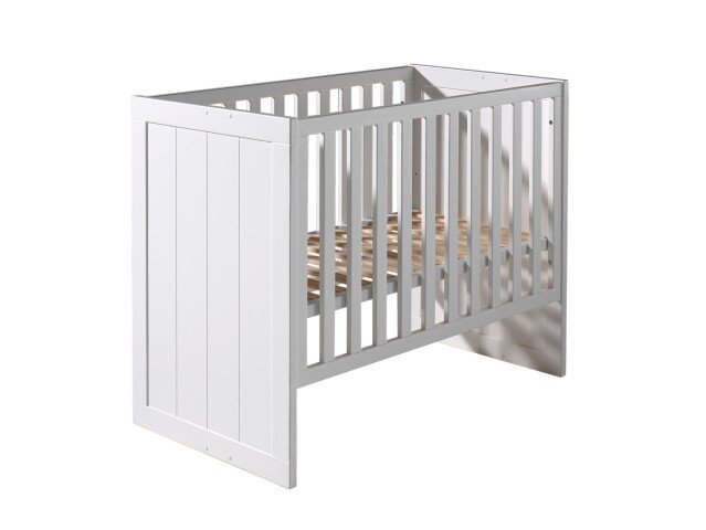 Babybett >ERIK< in Weiß aus Massiv Kiefer und MDF - 127x90x68cm (BxHxT)