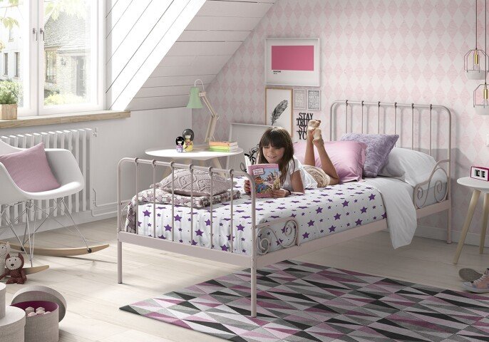 Metallbett >ALICE< in rosa aus Metall - 205x89,5x94,5cm (BxHxT)