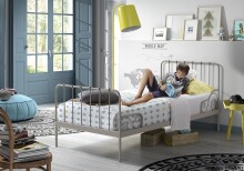 Metallbett >ALICE< in grau aus Metall - 205x89,5x94,5cm (BxHxT)