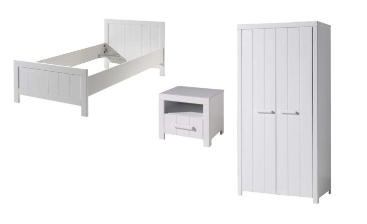 Jugendzimmer-Set >ERIK< in Weiß aus Massiv Kiefer und MDF