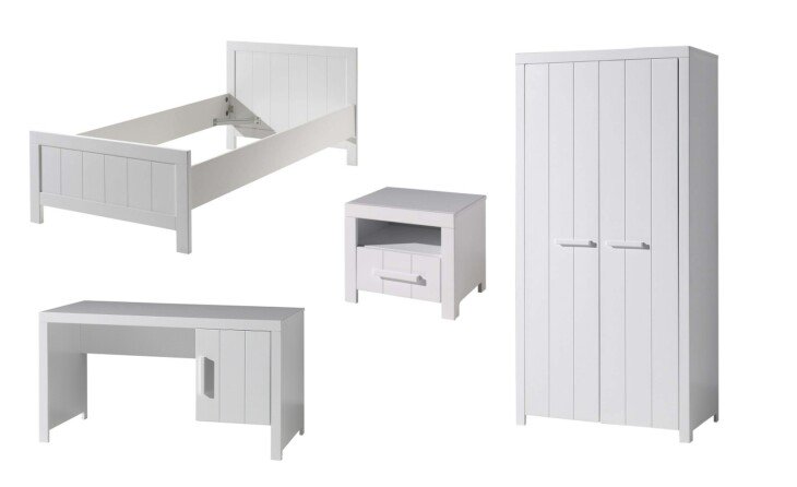 Jugendzimmer-Set >ERIK< in Weiß aus Massiv Kiefer und MDF