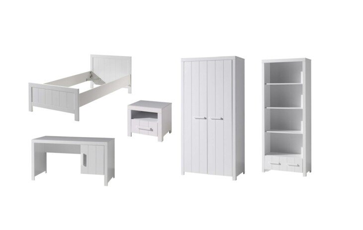 Jugendzimmer-Set >ERIK< in Weiß aus Massiv Kiefer und MDF