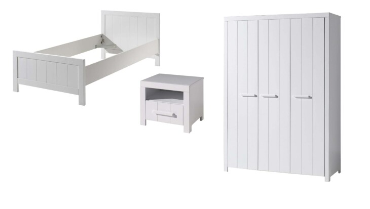 Jugendzimmer-Set >ERIK< in Weiß aus Massiv Kiefer und MDF