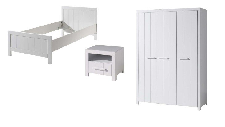 Jugendzimmer-Set >ERIK< in Weiß aus Massiv Kiefer und MDF