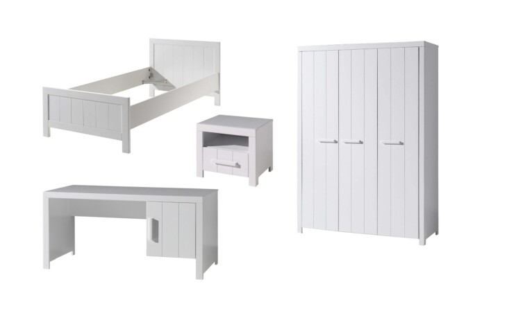 Jugendzimmer-Set >ERIK< in Weiß aus Massiv Kiefer und MDF