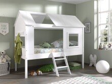 Spielbett >CHARLOTTE< in Weiß aus Massiv Kiefer und MDF - 209x185x137cm (BxHxT)