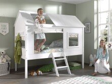 Spielbett >CHARLOTTE< in Weiß aus Massiv Kiefer und MDF - 209x185x137cm (BxHxT)