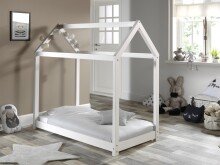 Hausbett >CABANE< in Weiß aus Massive Kiefer - 146x132,5x78cm (BxHxT)