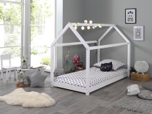 Hausbett >CABANE< in Weiß aus Massive Kiefer - 206x141,5x98cm (BxHxT)