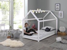 Hausbett >CABANE< in Weiß aus Massive Kiefer - 206x141,5x98cm (BxHxT)