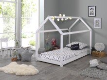 Hausbett >CABANE< in Weiß aus Massive Kiefer - 206x141,5x98cm (BxHxT)