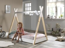Hausbett >TIPI< in Weiß/Natur aus Massive Kiefer - 146x131x84cm (BxHxT)